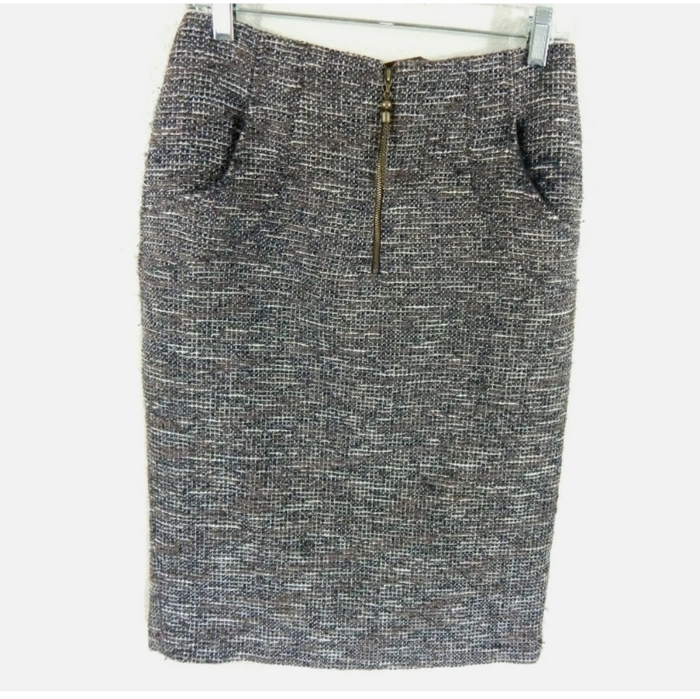 Magaschoni Brown Tweed‎ Pencil Skirt